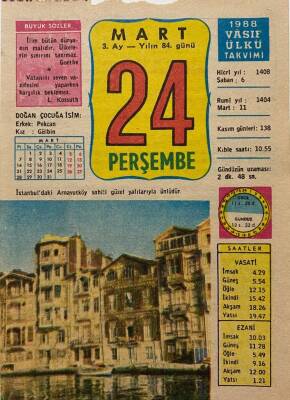 24 Mart 1988 Takvim Yaprağı - Doğum Günü Hediyesi EFM(N)7998 - 3