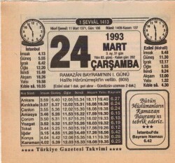 24 Mart 1993 Takvim Yaprağı EFM(N)6056 - 3