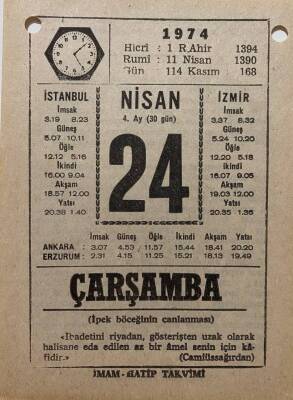 24 Nisan 1974 Takvim Yaprağı - Doğum Günü Hediyesi EFM(N)8181 - 2