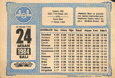 24 NİSAN 1984 Takvim Yaprağı - Doğum Günü Hediyesi EFM(N)10896 - 1