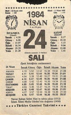 24 Nisan 1984 Takvim Yaprağı - Doğum Günü Hediyesi EFM(N)11211 - 1