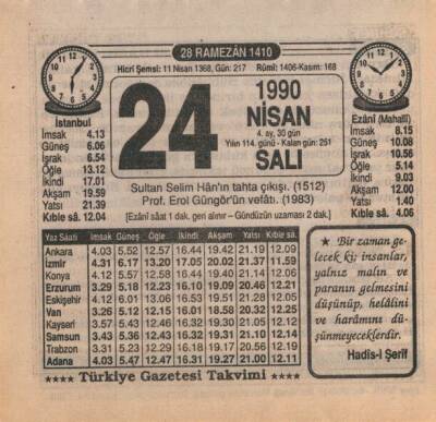 24 Nisan 1990 Takvim Yaprağı EFM(N)6177 - 1