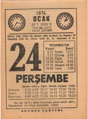 24 Ocak 1974 Takvim Yaprağı EFM(N)4887 - 1