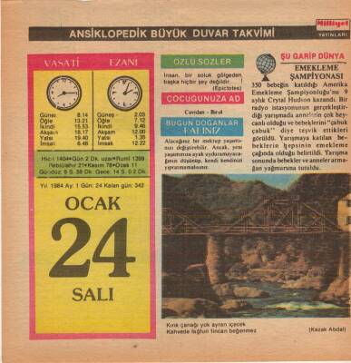 24 Ocak 1984 Takvim Yaprağı EFM(N)4639 - 1