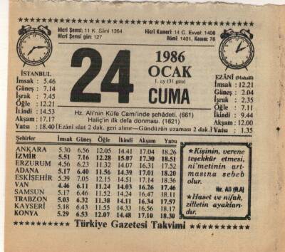 24 Ocak 1986 Takvim Yaprağı EFM(N)5042 - 1