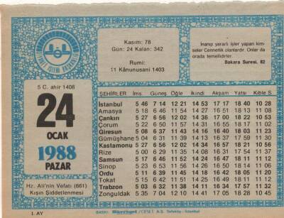 24 Ocak 1988 Takvim Yaprağı EFM(N)4918 - 1