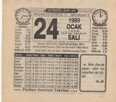 24 Ocak 1989 Takvim Yaprağı EFM(N)4732 - 1