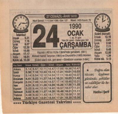 24 Ocak 1990 Takvim Yaprağı EFM(N)4701 - 1