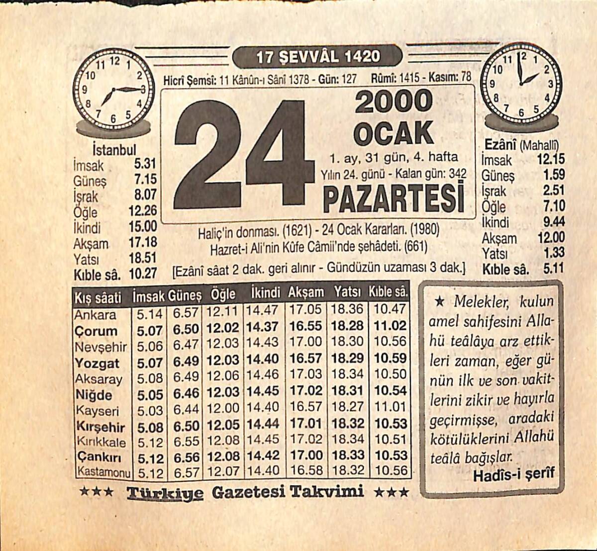 24 Ocak 2000 Takvim Yaprağı - Doğum Günü Hediyesi EFM(N)13209 - 1