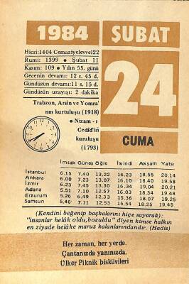 24 Şubat 1984 Takvim Yaprağı - Doğum Günü Hediyesi EFM(N)12654 - 1