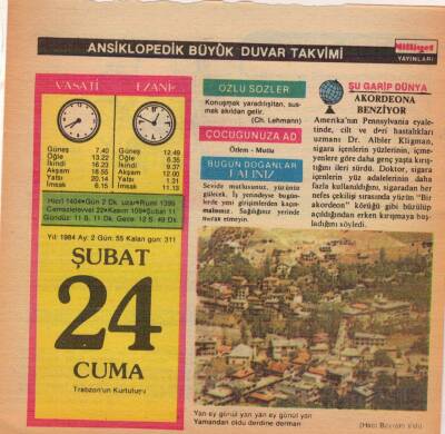 24 Şubat 1984 Takvim Yaprağı EFM(N)5178 - 1