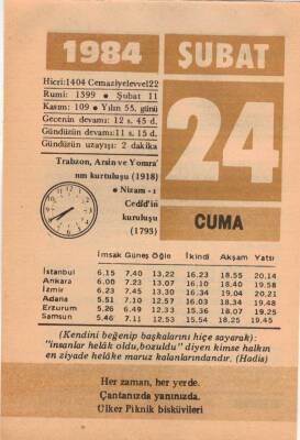 24 Şubat 1984 Takvim Yaprağı EFM(N)5347 - 1