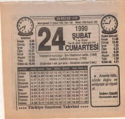 24 Şubat 1990 Takvim Yaprağı EFM(N)5207 - 1