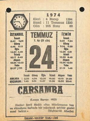 24 Temmuz 1974 Takvim Yaprağı - Doğum Günü Hediyesi EFM(N)12107 - 1