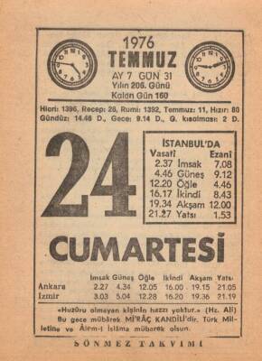 24 Temmuz 1976 Takvim Yaprağı EFM(N)2116 - 1