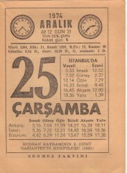 25 Aralık 1974 Takvim Yaprağı EFM(N)4307 - 3