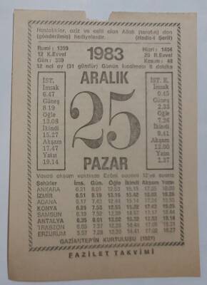 25 Aralık 1983 Takvim Yaprağı - Doğum Günü Hediyesi EFM(N)6879 - 1