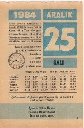 25 Aralık 1984 Takvim Yaprağı EFM(N)4184 - 3