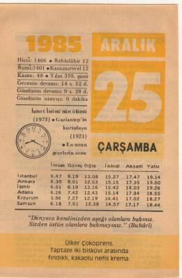 25 Aralık 1985 Takvim Yaprağı EFM(N)4122 - 3