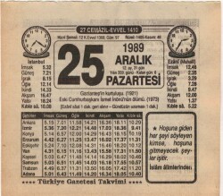 25 Aralık 1989 Takvim Yaprağı EFM(N)4215 - 3