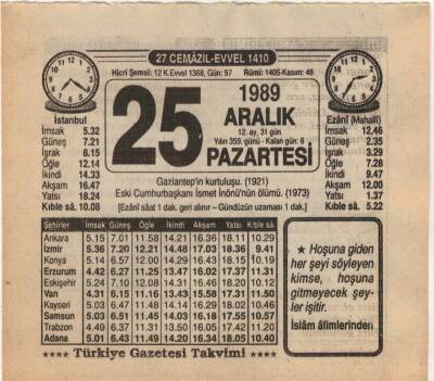 25 Aralık 1989 Takvim Yaprağı EFM(N)4215 - 3