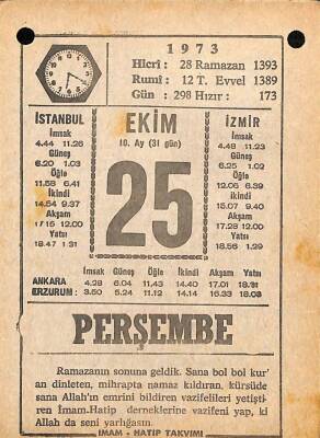 25 Ekim 1973 Takvim Yaprağı - Doğum Günü Hediyesi EFM(N)10607 - 4