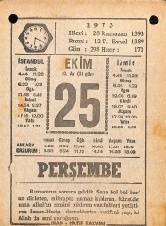 25 Ekim 1973 Takvim Yaprağı - Doğum Günü Hediyesi EFM(N)10607 - 3