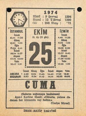 25 Ekim 1974 Takvim Yaprağı - Doğum Günü Hediyesi EFM(N)10586 - 3