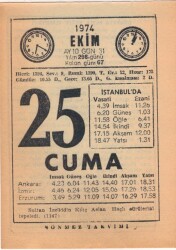 25 Ekim 1974 Takvim Yaprağı EFM(N)2995 - 1