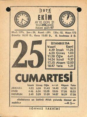 25 Ekim 1975 Takvim Yaprağı - Doğum Günü Hediyesi EFM(N)12549 - 1