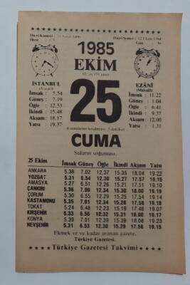 25 Ekim 1985 Takvim Yaprağı - Doğum Günü Hediyesi EFM(N)6670 - 1