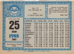 25 Ekim 1988 Takvim Yaprağı EFM(N)3211 - 3