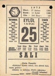 25 Eylül 1973 Takvim Yaprağı - Doğum Günü Hediyesi EFM(N)9871 - 2