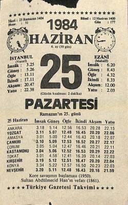 25 Haziran 1984 Takvim Yaprağı - Doğum Günü Hediyesi EFM(N)11389 - 1