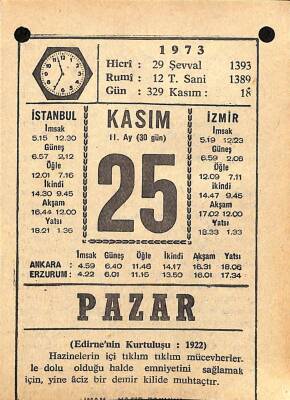 25 Kasım 1973 Takvim Yaprağı - Doğum Günü Hediyesi EFM(N)10727 - 4