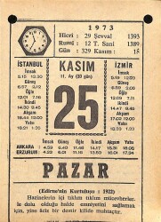 25 Kasım 1973 Takvim Yaprağı - Doğum Günü Hediyesi EFM(N)10727 - 3