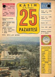 25 Kasım 1974 Takvim Yaprağı - Doğum Günü Hediyesi EFM(N)10698 - 3