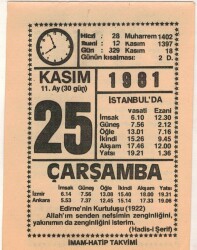 25 Kasım 1981 Takvim Yaprağı EFM(N)4277 - 3