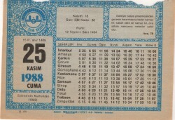 25 Kasım 1988 Takvim Yaprağı EFM(N)3455 - 3