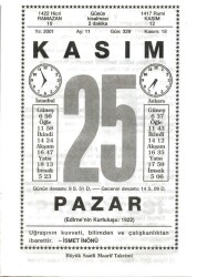 25 Kasım 2001 Takvim Yaprağı Doğum Günü Hediyesi EFM(N)4027 - 3