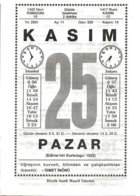 25 Kasım 2001 Takvim Yaprağı Doğum Günü Hediyesi EFM(N)4028 - 1