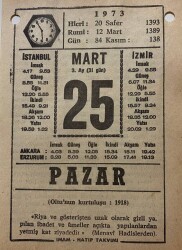 25 Mart 1973 Takvim Yaprağı - Doğum Günü Hediyesi EFM(N)8091 - 2