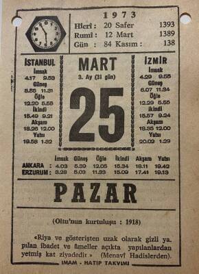 25 Mart 1973 Takvim Yaprağı - Doğum Günü Hediyesi EFM(N)8091 - 1