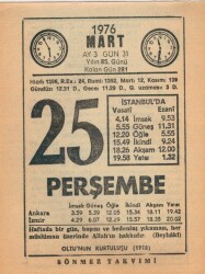 25 Mart 1976 Takvim Yaprağı EFM(N)5966 - 3