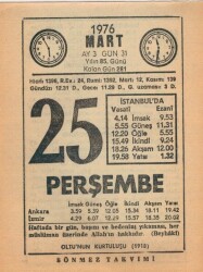 25 Mart 1976 Takvim Yaprağı EFM(N)5966 - 1