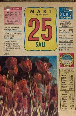 25 Mart 1980 Takvim Yaprağı - Doğum Günü Hediyesi EFM(N)8029 - 2