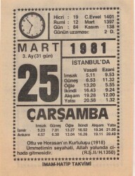 25 Mart 1981 Takvim Yaprağı EFM(N)6026 - 3