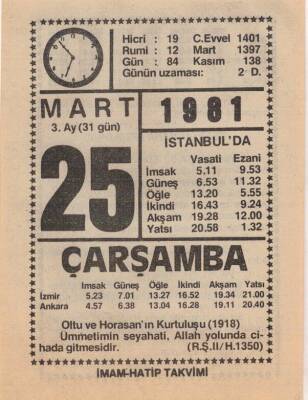 25 Mart 1981 Takvim Yaprağı EFM(N)6026 - 3