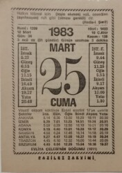 25 Mart 1983 Takvim Yaprağı - Doğum Günü Hediyesi EFM(N)7938 - 2