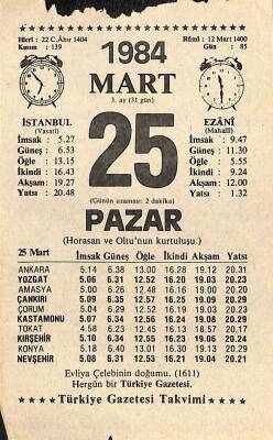 25 Mart 1984 Takvim Yaprağı - Doğum Günü Hediyesi EFM(N)11254 - 1